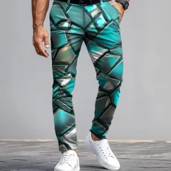 Discount OUKU Men's Dress Pants Trousers Suit Pants Slim Fit Pants with Pockets Geometric Color Block Full Length Outdoor Casual Red Blue Micro-elastic