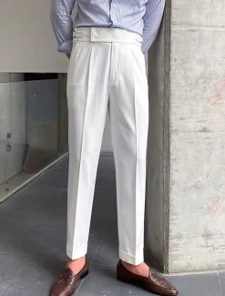 Best OUKU Men's Dress Pants Trousers Slacks Suit Pants Gurkha Pants High Rise Plain Comfort Breathable Wedding Outdoor Daily Elegant Vintage Black White