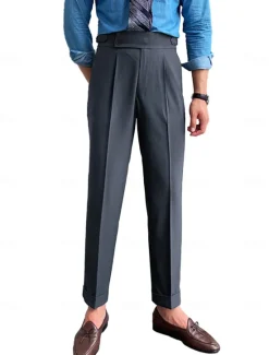 Best OUKU Men's Dress Pants Trousers Slacks Suit Pants Gurkha Pants High Rise Plain Comfort Breathable Wedding Outdoor Daily Elegant Vintage Black White