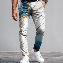 Outlet OUKU Men's Dress Pants Trousers Suit Pants Slim Fit Pants with Pockets Geometric Marble Abstract Art Full Length Outdoor Daily Holiday Casual Wine Blue Micro-elastic