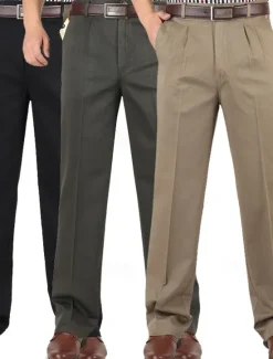 Hot OUKU Men's Dress Pants Trousers Chinos Buttons Pocket Straight Leg Plain Comfort Formal Party Work Fashion Classic Style Black Navy Blue Micro-elastic