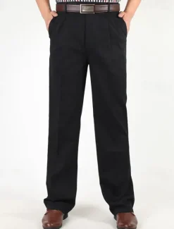 Hot OUKU Men's Dress Pants Trousers Chinos Buttons Pocket Straight Leg Plain Comfort Formal Party Work Fashion Classic Style Black Navy Blue Micro-elastic