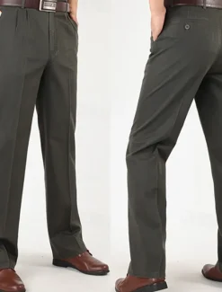 Hot OUKU Men's Dress Pants Trousers Chinos Buttons Pocket Straight Leg Plain Comfort Formal Party Work Fashion Classic Style Black Navy Blue Micro-elastic