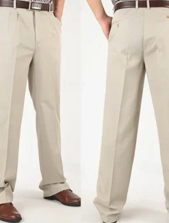 Hot OUKU Men's Dress Pants Trousers Chinos Buttons Pocket Straight Leg Plain Comfort Formal Party Work Fashion Classic Style Black Navy Blue Micro-elastic