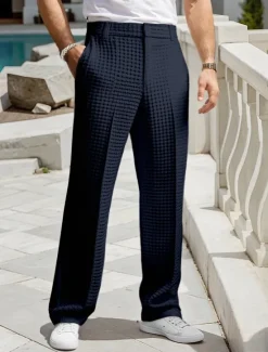 Discount OUKU Men's Dress Pants Trousers Slacks Suit Pants Waffle Pants Front Pocket Straight Leg Plain Comfort Full Length Business Daily Holiday Fashion Chic & Modern Black White Stretchy