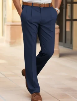 Clearance OUKU Men's Dress Pants Trousers Slacks Summer Pants Casual Pants Front Pocket Straight Leg Plain Comfort Wedding Business Casual Fashion Classic Black Navy Blue Micro-elastic