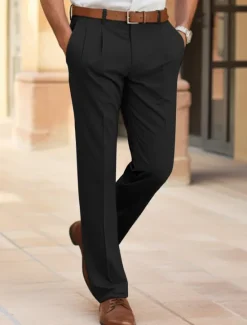 Clearance OUKU Men's Dress Pants Trousers Slacks Summer Pants Casual Pants Front Pocket Straight Leg Plain Comfort Wedding Business Casual Fashion Classic Black Navy Blue Micro-elastic