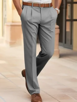 Clearance OUKU Men's Dress Pants Trousers Slacks Summer Pants Casual Pants Front Pocket Straight Leg Plain Comfort Wedding Business Casual Fashion Classic Black Navy Blue Micro-elastic