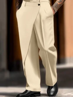Discount OUKU Men's Dress Pants Trousers Pocket Layered Straight Leg Plain Comfort Soft Full Length Outdoor Daily Going out Fashion Streetwear Black White Micro-elastic
