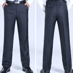 Sale OUKU Men's Dress Pants Trousers Chinos Pocket Plain Comfort Breathable Wedding Office Business Chic & Modern Formal Black Blue High Waist Micro-elastic