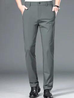 OUKU Men's Dress Pants Trousers Chinos Buttons Pocket Plain Comfort Formal Party Work Fashion Classic Style Black Navy Blue Micro-elastic