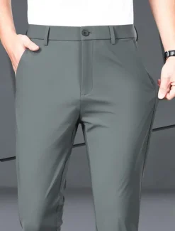 OUKU Men's Dress Pants Trousers Chinos Buttons Pocket Plain Comfort Formal Party Work Fashion Classic Style Black Navy Blue Micro-elastic