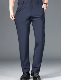 OUKU Men's Dress Pants Trousers Chinos Buttons Pocket Plain Comfort Formal Party Work Fashion Classic Style Black Navy Blue Micro-elastic