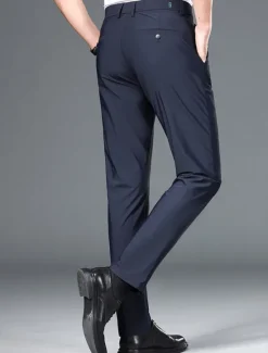OUKU Men's Dress Pants Trousers Chinos Buttons Pocket Plain Comfort Formal Party Work Fashion Classic Style Black Navy Blue Micro-elastic