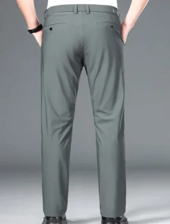 OUKU Men's Dress Pants Trousers Chinos Buttons Pocket Plain Comfort Formal Party Work Fashion Classic Style Black Navy Blue Micro-elastic