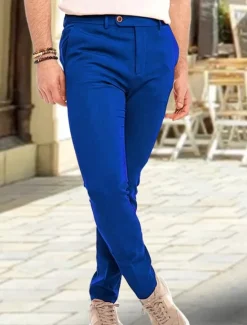 OUKU Men's Dress Pants Trousers Chinos Buttons Pocket Plain Comfort Formal Party Work Fashion Classic Style Yellow Pink Micro-elastic