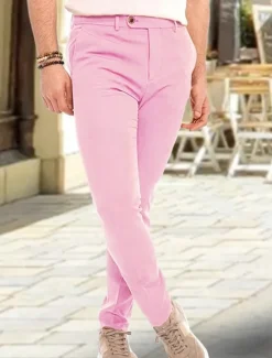 OUKU Men's Dress Pants Trousers Chinos Buttons Pocket Plain Comfort Formal Party Work Fashion Classic Style Yellow Pink Micro-elastic