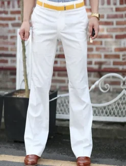 Outlet OUKU Men's Dress Pants Trousers Chinos Buttons Pocket Plain Comfort Formal Party Work Fashion Classic Style Black White Micro-elastic