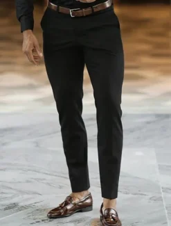 Best OUKU Men's Dress Pants Trousers Chinos Buttons Pocket Plain Comfort Ankle-Length Formal Party Work Fashion Classic Style Black Navy Blue Micro-elastic