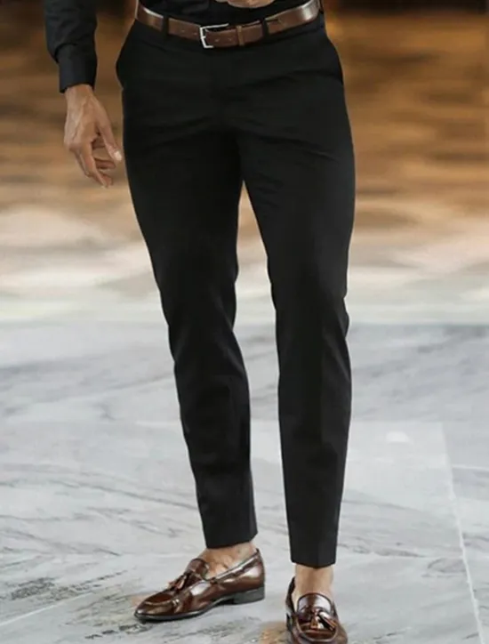 Best OUKU Men's Dress Pants Trousers Chinos Buttons Pocket Plain Comfort Ankle-Length Formal Party Work Fashion Classic Style Black Navy Blue Micro-elastic