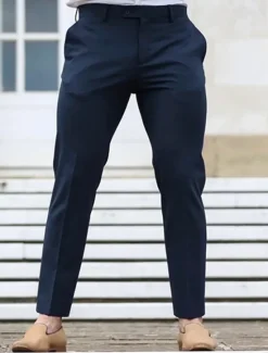 Best OUKU Men's Dress Pants Trousers Chinos Buttons Pocket Plain Comfort Ankle-Length Formal Party Work Fashion Classic Style Black Navy Blue Micro-elastic