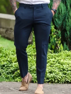 Best OUKU Men's Dress Pants Trousers Chinos Buttons Pocket Plain Comfort Ankle-Length Formal Party Work Fashion Classic Style Black Navy Blue Micro-elastic