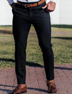 Best OUKU Men's Dress Pants Trousers Chinos Buttons Pocket Plain Comfort Ankle-Length Formal Party Work Fashion Classic Style Black Navy Blue Micro-elastic