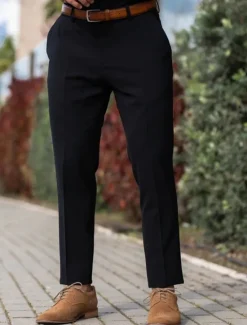 Best OUKU Men's Dress Pants Trousers Chinos Buttons Pocket Plain Comfort Ankle-Length Formal Party Work Fashion Classic Style Black Navy Blue Micro-elastic