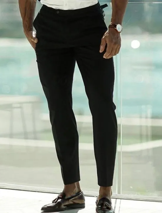 Best OUKU Men's Dress Pants Trousers Chinos Buttons Pocket Plain Comfort Ankle-Length Formal Party Work Fashion Classic Style Black Navy Blue Micro-elastic