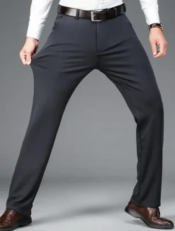 Outlet OUKU Men's Dress Pants Trousers Chinos Buttons Pocket Solid Color Comfort Formal Party Work Fashion Classic Style Black Navy Blue Micro-elastic