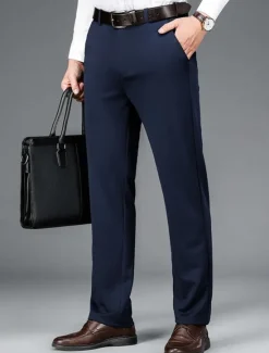Outlet OUKU Men's Dress Pants Trousers Chinos Buttons Pocket Solid Color Comfort Formal Party Work Fashion Classic Style Black Navy Blue Micro-elastic