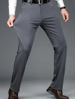 Outlet OUKU Men's Dress Pants Trousers Chinos Buttons Pocket Solid Color Comfort Formal Party Work Fashion Classic Style Black Navy Blue Micro-elastic