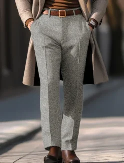 Discount OUKU Men's Dress Pants Trousers Casual Pants Tweed Pants Front Pocket Straight Leg Plain Comfort Business Daily Holiday Fashion Chic & Modern Black Khaki