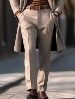 Discount OUKU Men's Dress Pants Trousers Casual Pants Tweed Pants Front Pocket Straight Leg Plain Comfort Business Daily Holiday Fashion Chic & Modern Black Khaki