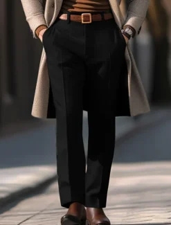 Discount OUKU Men's Dress Pants Trousers Casual Pants Tweed Pants Front Pocket Straight Leg Plain Comfort Business Daily Holiday Fashion Chic & Modern Black Khaki