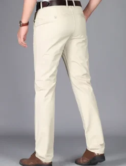 Best OUKU Men's Dress Pants Trousers Chinos Buttons Pocket Plain Comfort Formal Party Work Fashion Classic Style Dark Khaki Light Khaki