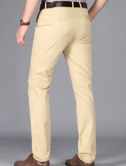 Best OUKU Men's Dress Pants Trousers Chinos Buttons Pocket Plain Comfort Formal Party Work Fashion Classic Style Dark Khaki Light Khaki