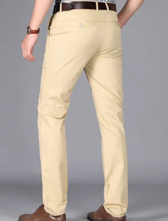 Best OUKU Men's Dress Pants Trousers Chinos Buttons Pocket Plain Comfort Formal Party Work Fashion Classic Style Dark Khaki Light Khaki