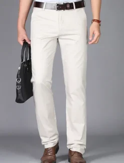 Best OUKU Men's Dress Pants Trousers Chinos Buttons Pocket Plain Comfort Formal Party Work Fashion Classic Style Dark Khaki Light Khaki