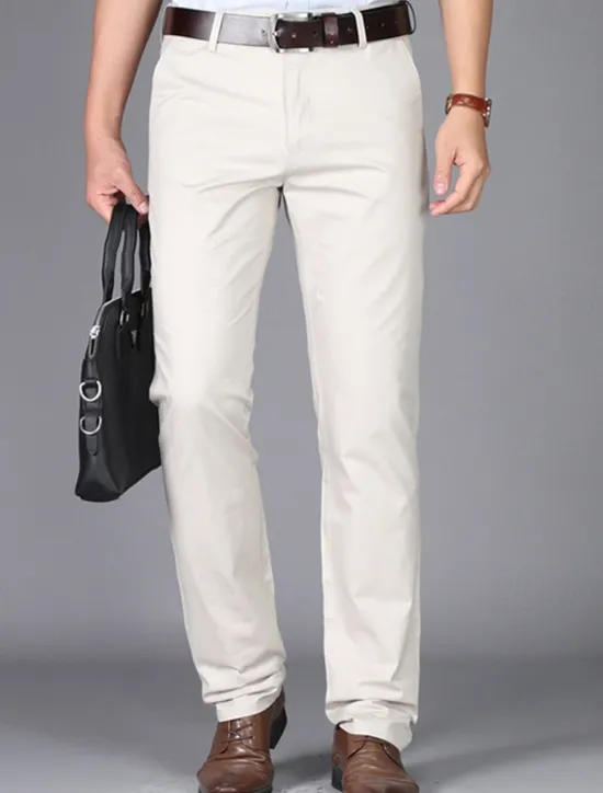 Best OUKU Men's Dress Pants Trousers Chinos Buttons Pocket Plain Comfort Formal Party Work Fashion Classic Style Dark Khaki Light Khaki