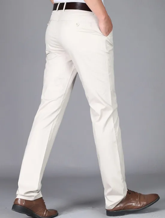 Best OUKU Men's Dress Pants Trousers Chinos Buttons Pocket Plain Comfort Formal Party Work Fashion Classic Style Dark Khaki Light Khaki