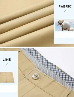 Best OUKU Men's Dress Pants Trousers Chinos Buttons Pocket Plain Comfort Formal Party Work Fashion Classic Style Dark Khaki Light Khaki