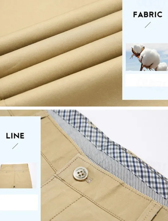 Best OUKU Men's Dress Pants Trousers Chinos Buttons Pocket Plain Comfort Formal Party Work Fashion Classic Style Dark Khaki Light Khaki