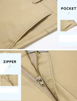 Best OUKU Men's Dress Pants Trousers Chinos Buttons Pocket Plain Comfort Formal Party Work Fashion Classic Style Dark Khaki Light Khaki