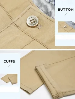 Best OUKU Men's Dress Pants Trousers Chinos Buttons Pocket Plain Comfort Formal Party Work Fashion Classic Style Dark Khaki Light Khaki