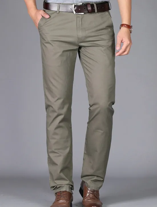 Best OUKU Men's Dress Pants Trousers Chinos Buttons Pocket Plain Comfort Formal Party Work Fashion Classic Style Dark Khaki Light Khaki