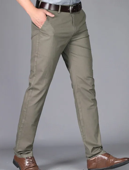 Best OUKU Men's Dress Pants Trousers Chinos Buttons Pocket Plain Comfort Formal Party Work Fashion Classic Style Dark Khaki Light Khaki