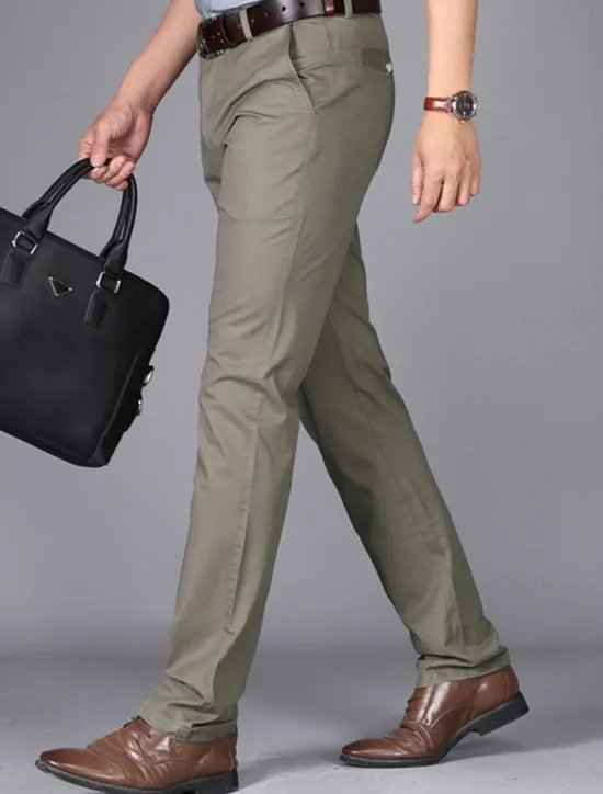 Best OUKU Men's Dress Pants Trousers Chinos Buttons Pocket Plain Comfort Formal Party Work Fashion Classic Style Dark Khaki Light Khaki