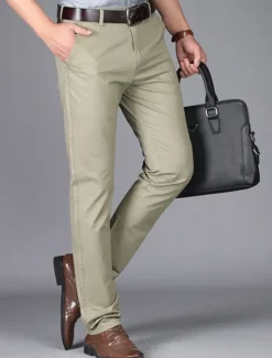 Best OUKU Men's Dress Pants Trousers Chinos Buttons Pocket Plain Comfort Formal Party Work Fashion Classic Style Dark Khaki Light Khaki