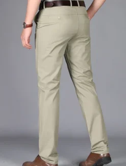 Best OUKU Men's Dress Pants Trousers Chinos Buttons Pocket Plain Comfort Formal Party Work Fashion Classic Style Dark Khaki Light Khaki